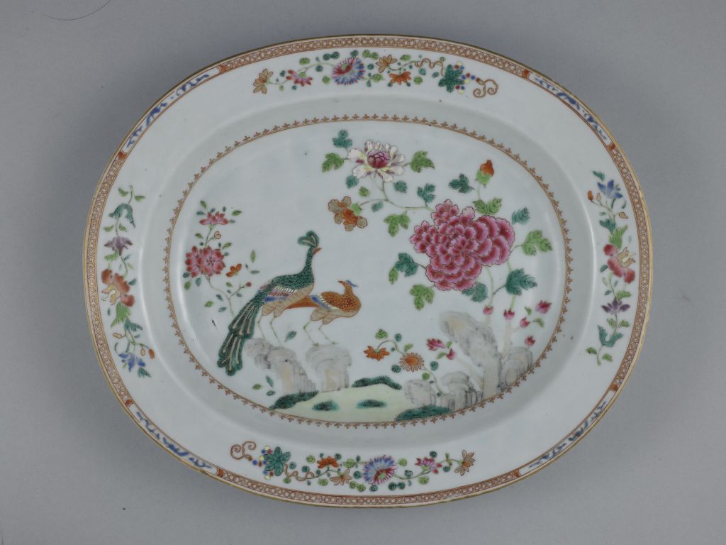 图片[1]-Pink Peacock Peony Pattern Tray-China Archive